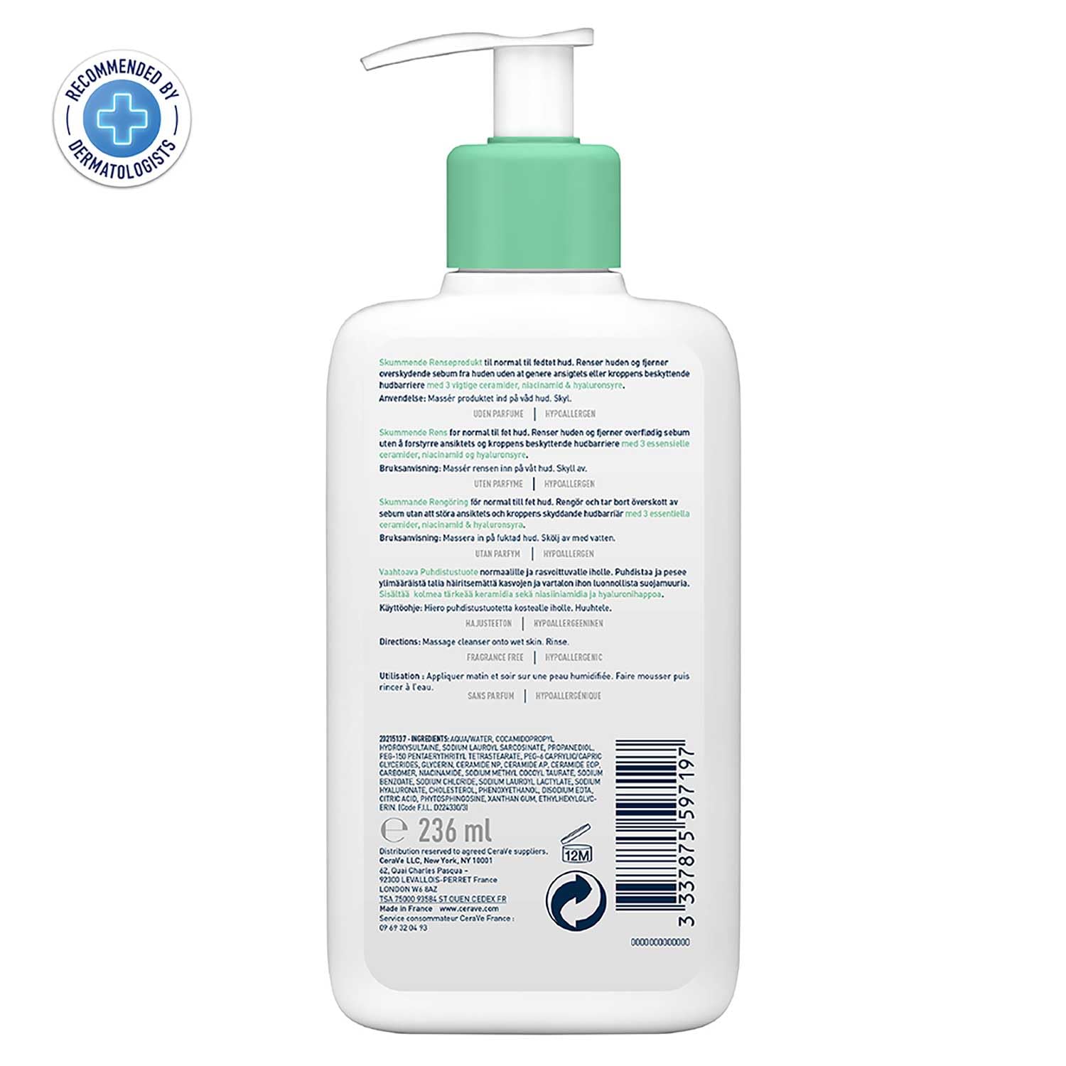 CeraVe Foaming Cleanser For Normal To Oily Skin (236ml) - Dermatologist-Developed Facewash | Non-Comedogenic And Fragrance-Free Cleansers For Acne-Prone Skin