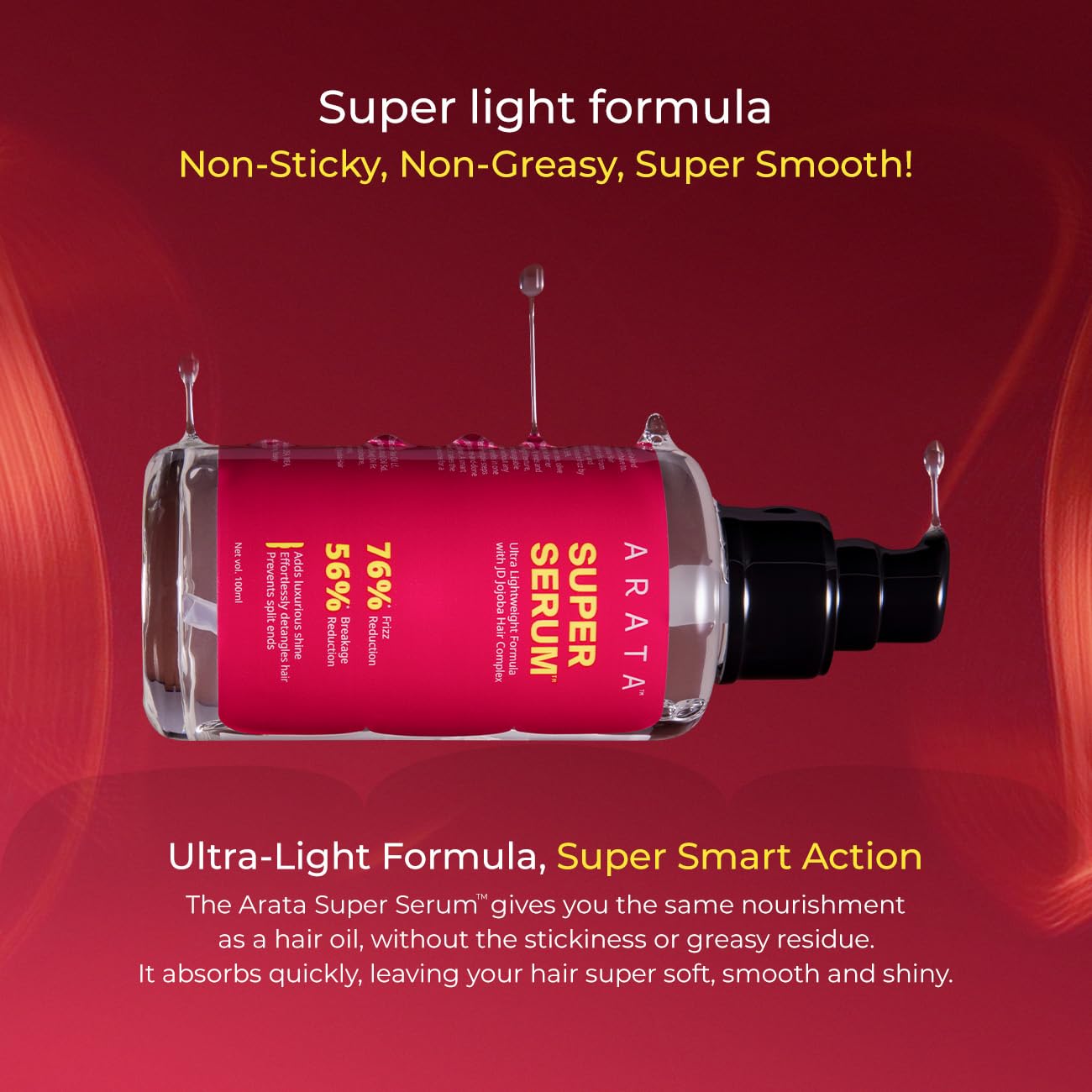 Arata Super Serum™ For Dry & Frizzy Hair | 76% Frizz Reduction | 56% Breakage Reduction | Luxurious Shine | Prevents Split Ends | Powered By JD Jojoba Hair Complex | Hair Serum For Women & Men |30ml