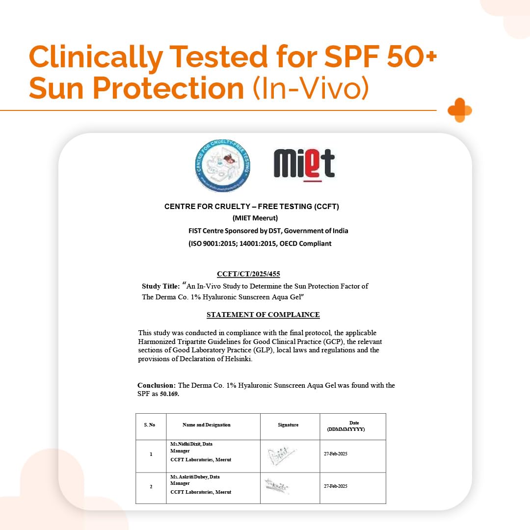 The Derma Co 1% Hyaluronic Sunscreen Aqua Gel SPF 50 PA++++ | Hyaluronic Acid for Deep, Long Lasting Hydration | Ultra Lightweight Texture I Non-Greasy, No White Cast | Broad Spectrum & Blue Light Protection | 50g