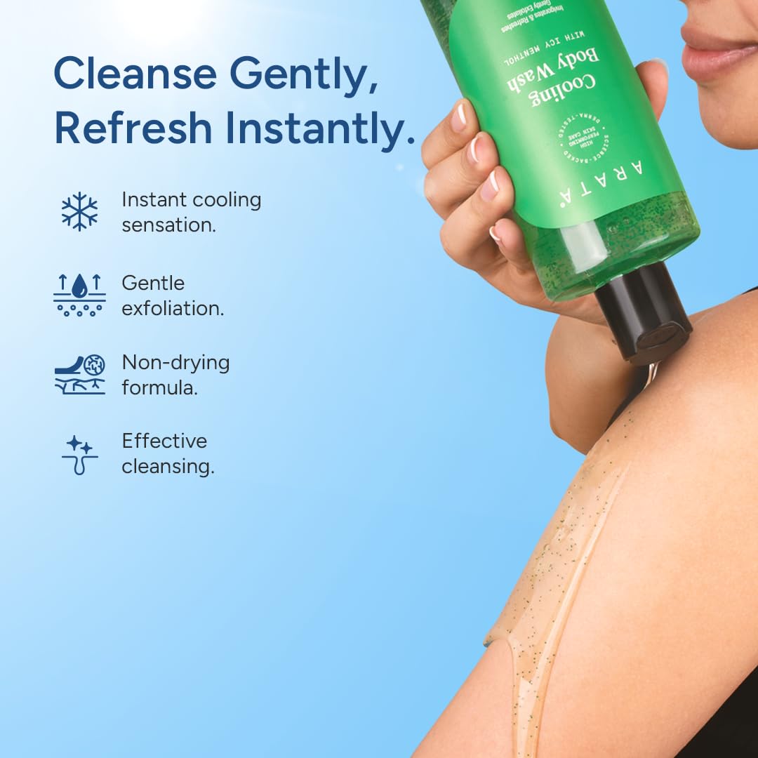 Arata Cooling & Exfoliating Body Wash with Menthol & Glycerine | Smooth & Hydrated Skin | Protects Skin Barrier | Body Wash for Women & Men | Paraben & Silicone-Free | For All Skin Types | 300ml
