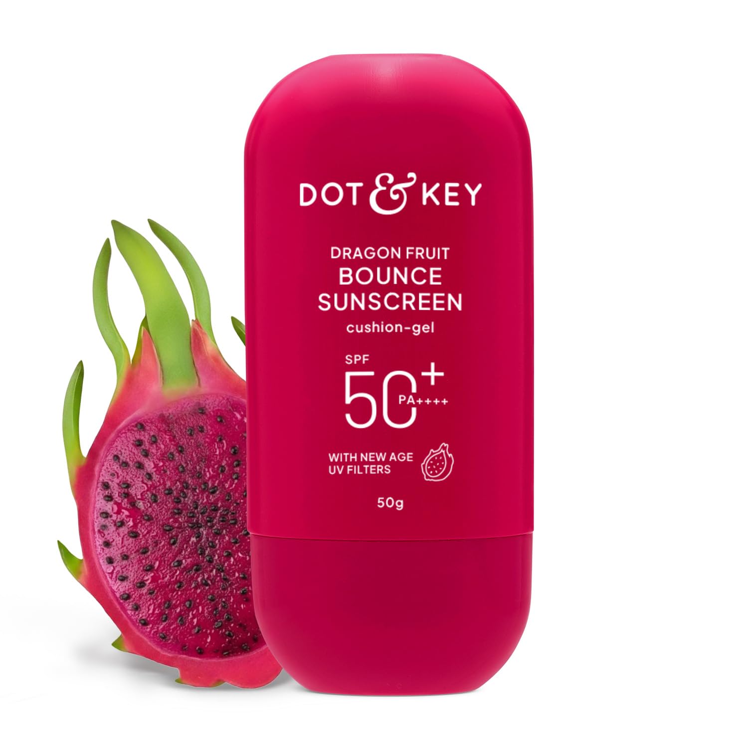 Dot & Key Dragon Fruit Bounce Sunscreen In-Vivo Tested SPF 50+ PA++++, With New-Age UV Filters, Lightweight, Cushion-Gel Texture, Fast-Absorbing, Niacinamide Infused, Broad Spectrum Protection || 50g