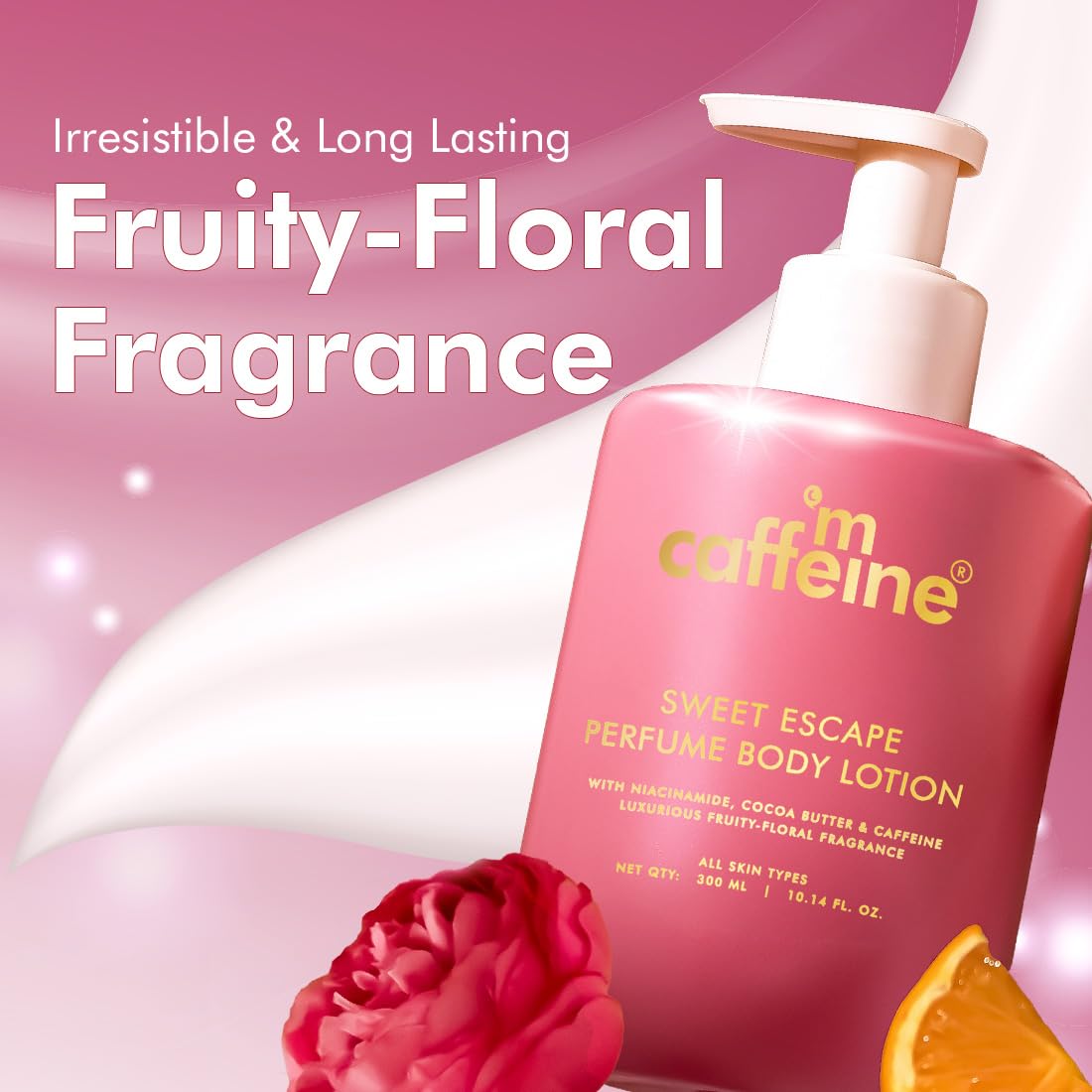 mCaffeine Sweet Escape Perfume Body Lotion 300ml | Niacinamide, Cocoa & Shea Butter | Deep Moisturization for Women & Men | Lightweight, Non-Sticky & Daily Use | Fruity-Floral Fragrance
