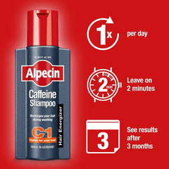Alpecin Caffeine Shampoo C1 375ml - Strengthens Natural Hair Growth and Reduces Hair Loss - Scalp Shampoo for Hair Fall Control