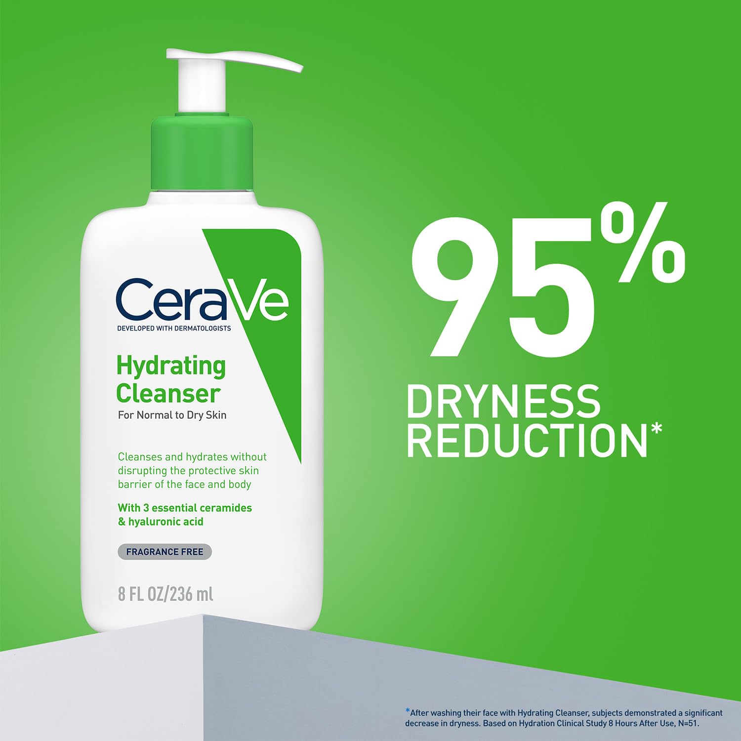 CeraVe Hydrating Cleanser For Normal To Dry Skin (236ml) - Non-Foaming Face Wash with Hyaluronic Acid And Ceramides | Non-Comedogenic, Non-Irritating And Fragrance-Free Cleanser
