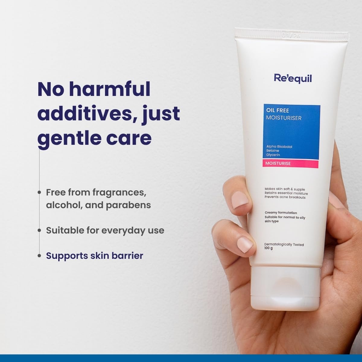 RE' EQUIL Oil Free Moisturiser | Lightweight Moisturizer For Face | Retains Essential Moisture | Prevents Acne Breakouts | Suitable For Normal, Oily & Combination Skin | 100G