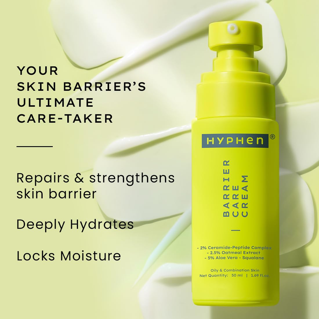 Hyphen 2% Ceramide-Peptide Complex Barrier Repair Face Moisturizer- Oily Skin | Lightweight Gel Cream, Oil-Free Hydration- Dull, Dehydrated Skin | Non-Comedogenic Non-Sticky Cream for Women, Men -50ml