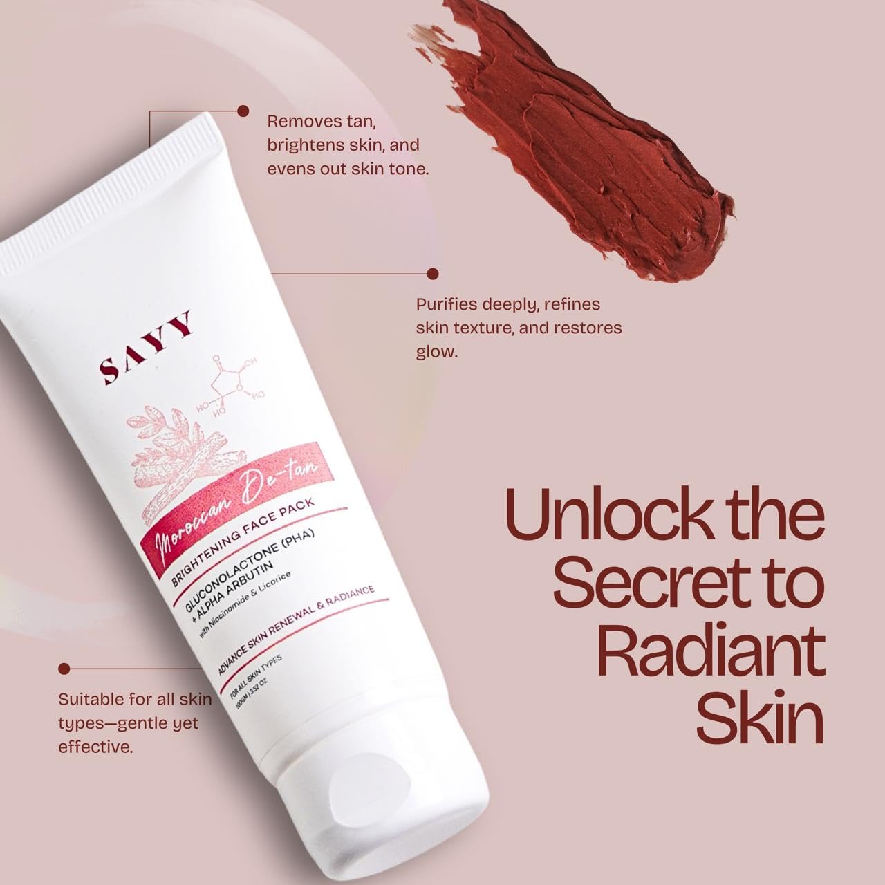 SAYY Moroccan DeTan Brightening Face Pack for Advance Skin Renewal Radiance Clay Mask (1)