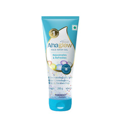 Ahaglow Advanced Face Wash Gel 200g with AHA(1% Glycolic Acid) Glow Bombs| Jojoba & Tea Tree Oil | Allantoin, Vitamin E & Oak bark Extract | No.1 Dermatologist Prescribed AHA Brand - By Torrent Pharma