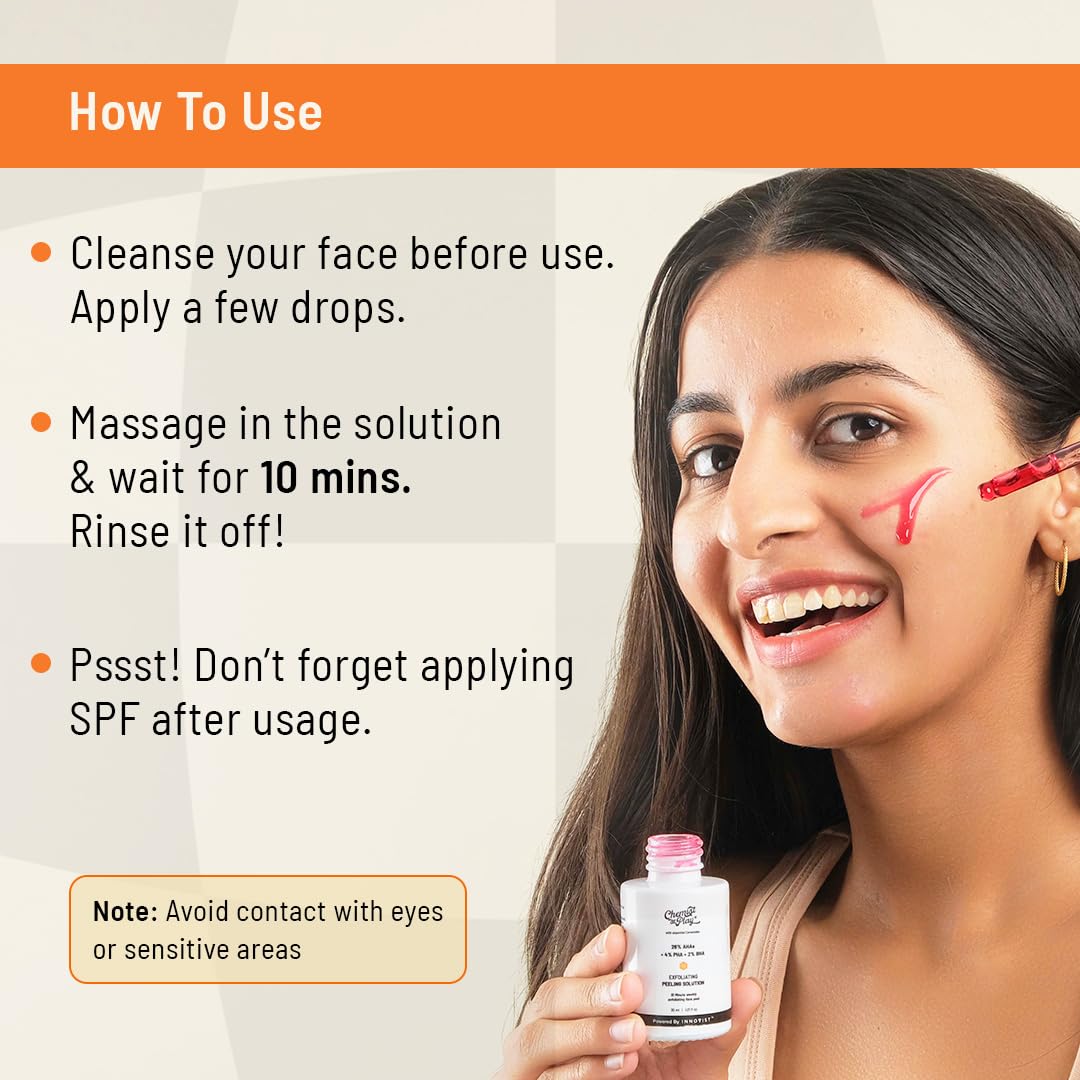 Chemist at Play 26% AHA 2% BHA 4% PHA Peeling Solution | Chemical Exfoliator For Face | Glycolic Acid (AHA), Salicylic Acid (BHA), Lactobinoic Acid (PHA) | Tan Off 10-Minute Peel | Derma Tested | 30mL