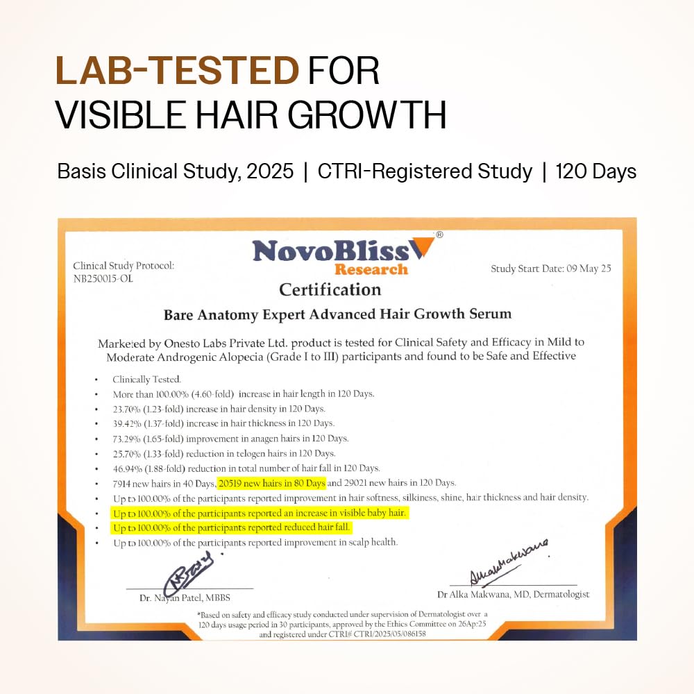 Bare Anatomy Advanced Hair Growth Serum | 3% Redensyl, 4% Anagain, 3% Baicapil, 1% Capilia Longa, Rosemary, Biotin & Rice Extract | Hairfall control & Hair Density | Women & Men | 30ml
