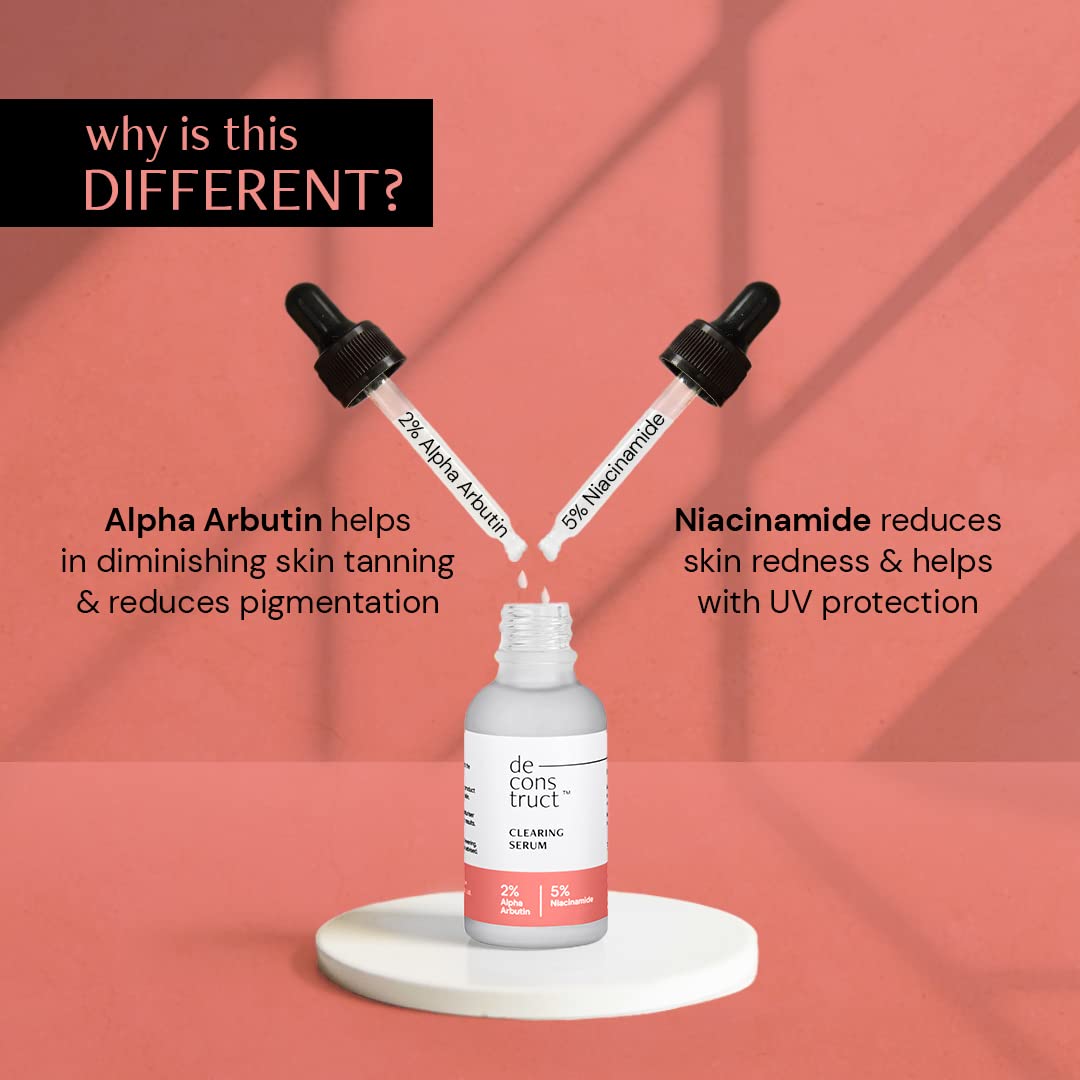 Deconstruct 5% Niacinamide Face Serum | + 2% Alpha Arbutin Face Serum | Clearing Serum for Pigmentation, Acne Marks, Dark Spots, Tanning | For Oily & Sensitive Skin | 30ml