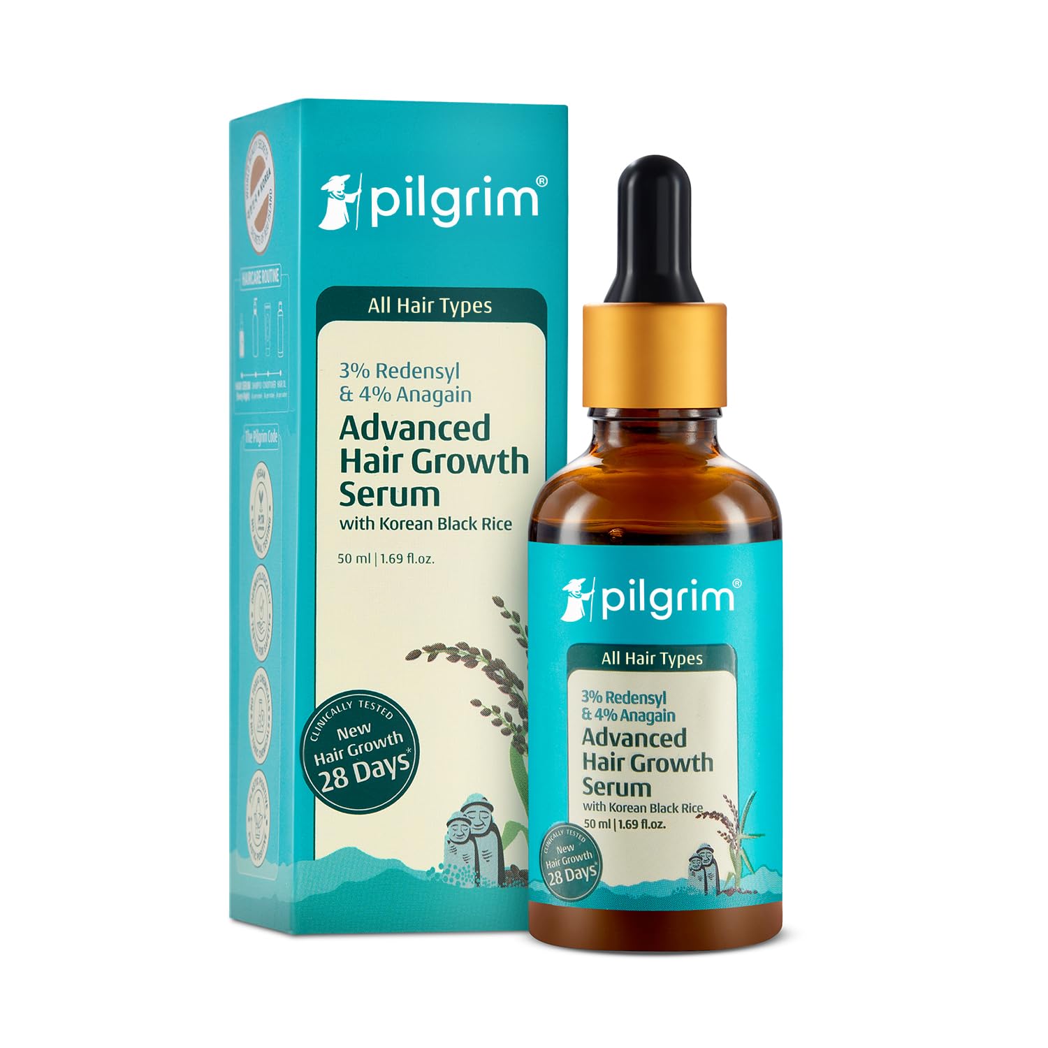 PILGRIM Redensyl 3%+Anagain 4% Advanced Hair Growth Serum For Scalp(50Ml) With Natural Ingredients Korean Black Rice,Controls Hair Fall,Stimulates,Increases Hair Density|Hairgrowth Serum For Unisex