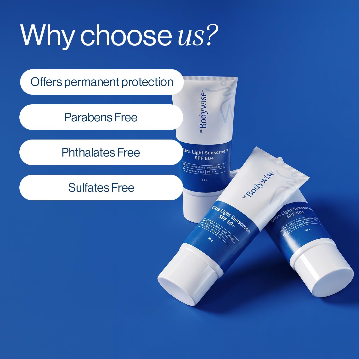 Be Bodywise Ultra Light Sunscreen SPF 50 PA+++ for Oily, Dry, Acne-prone Skin | Broad Spectrum Protection & Blue Light Protection | No White Cast | Non-Greasy | Korean Anti-Acne Technology | Water & Sweat Resistant | Ultra Lightweight Texture | For Men &