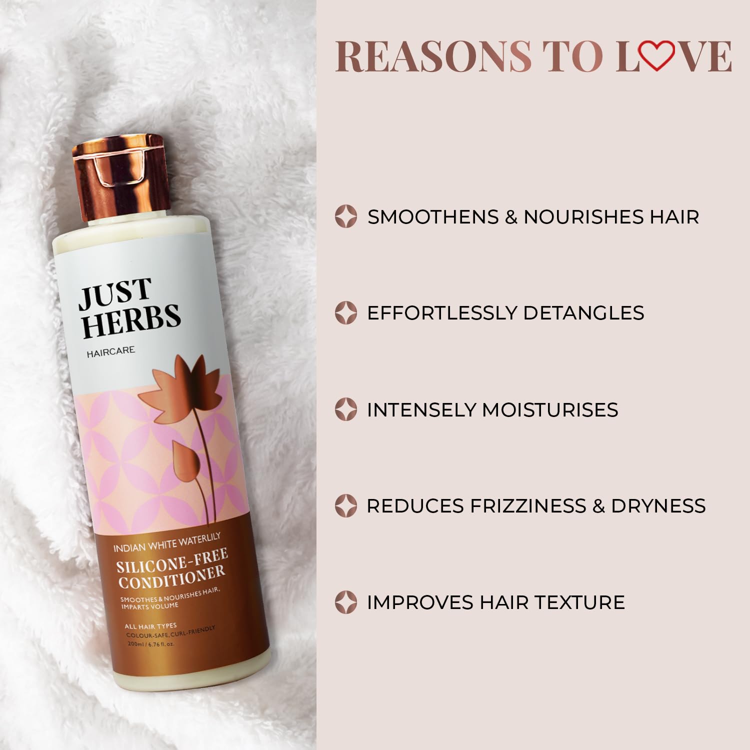 Just Herbs Ayurvedic Kumuda Indian White Water Lily Conditioner | Natural Conditioner For All Hair Types | Controls Frizz & Nourishes Hair | Sulphate & Paraben Free- 200 ml