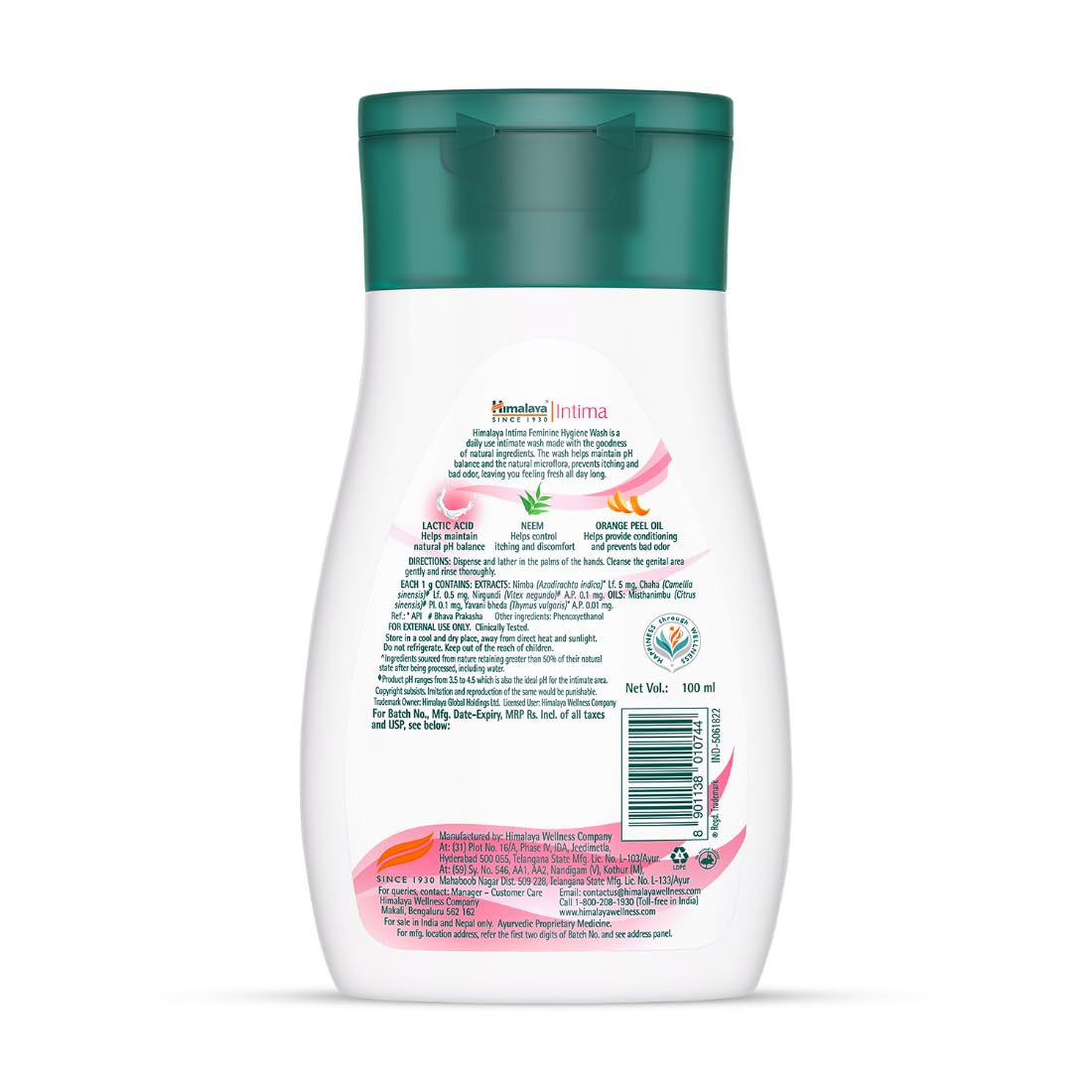Himalaya Intima | 100 ml | Feminine Hygiene Wash | Lactic Acid Wash | Balances pH | Natural Ingredients | Relieves Itching and Irritation