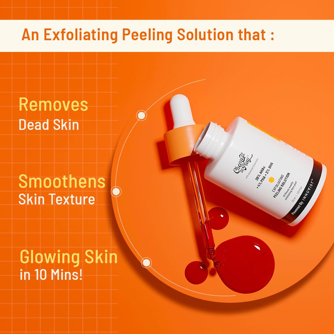 Chemist at Play 26% AHA 2% BHA 4% PHA Peeling Solution | Chemical Exfoliator For Face | Glycolic Acid (AHA), Salicylic Acid (BHA), Lactobinoic Acid (PHA) | Tan Off 10-Minute Peel | Derma Tested | 30mL