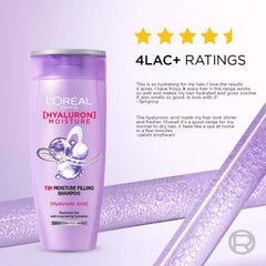 L Oréal Paris Moisture Filling Shampoo, With Hyaluronic Acid, For Dry & Dehydrated Hair, Adds Shine & Bounce, Hyaluron Moisture 72H, 340ml