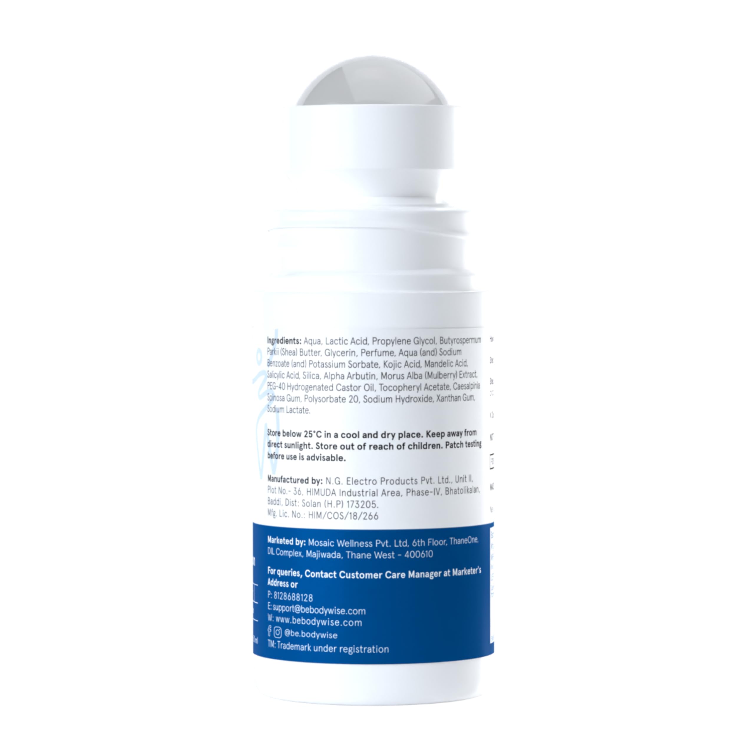 Be Bodywise 6% AHA BHA Underarm Roll-on Deodorant for Even Tone Skin,Reduces Body Odor & Pigmentation | 1% Mandelic, 4% Lactic, 1% Salicylic & Kojic Acid, Alcohol & Aluminum Free |Flora Fragrance,50ml