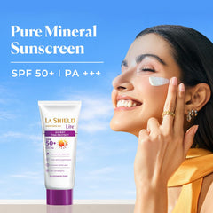 La Shield Lite SPF 50+ PA+++ Pure Mineral Sunscreen | Skin brightening in 3 Weeks | Lightweight | Broad spectrum | Oil-free | PA +++ | Dermatologist Prescribed | All Skin types | 50g