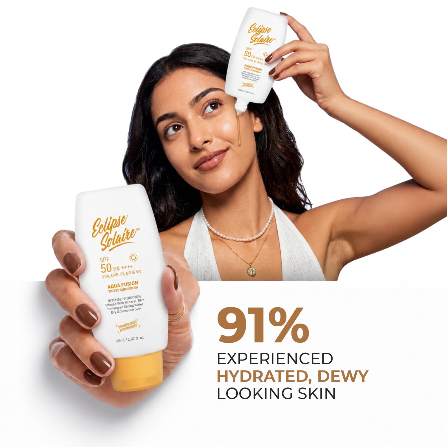 Eclipse Solaire Aqua Fusion Sunscreen SPF50 | 5X Protection with SPF 50 PA++++ | Infused with Himalayan Spring Water | Non-Greasy, For All Skin Types – 60ml