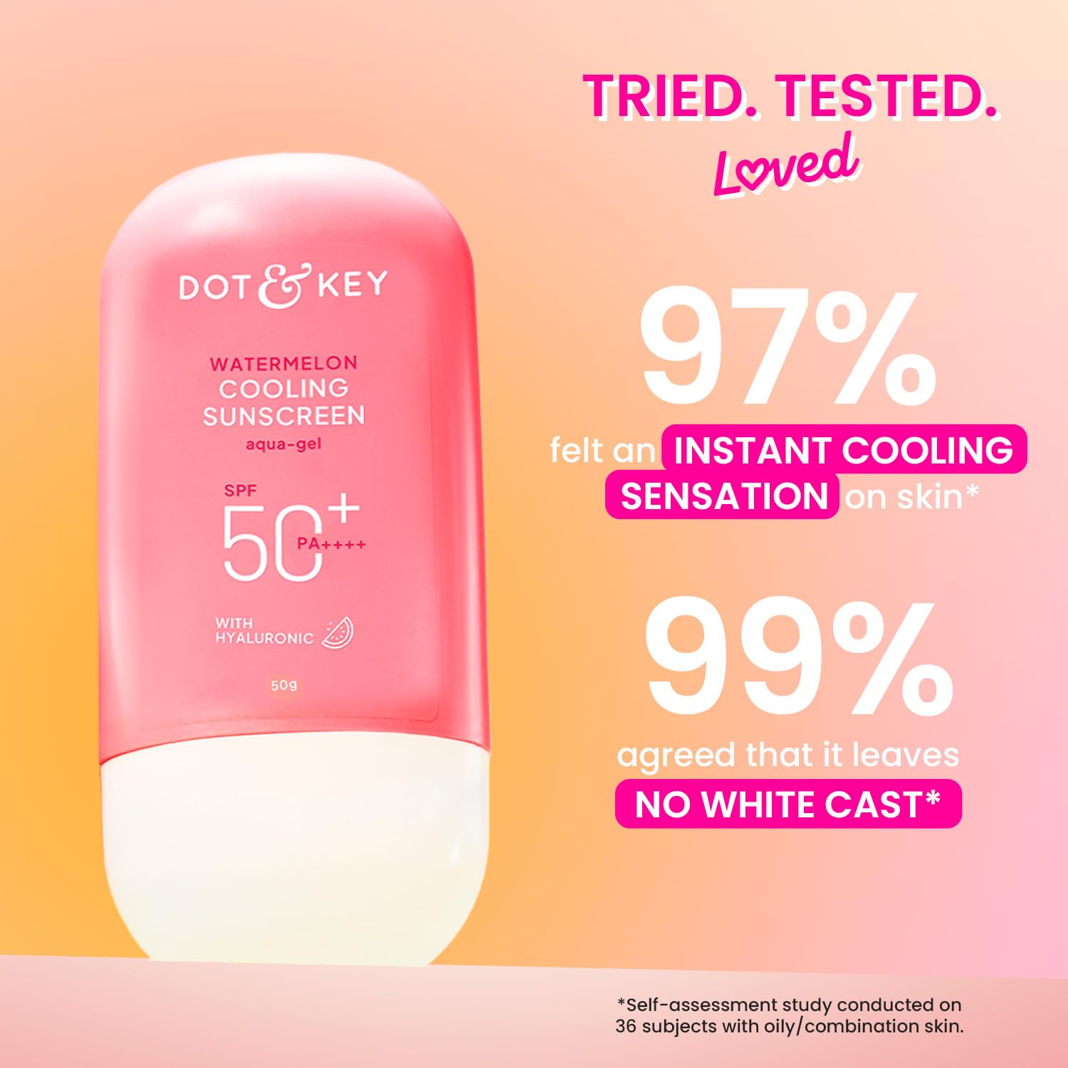 Dot & Key Watermelon Cooling Sunscreen, In-Vivo Tested SPF 50+ PA++++, With New-Age UV Filters, Instantly Cools skin, Controls Excess Oil, Broad Spectrum Protection, No White Cast, No White Cast | 50g