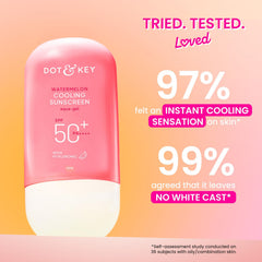 Dot & Key Watermelon Cooling Sunscreen, In-Vivo Tested SPF 50+ PA++++, With New-Age UV Filters, Instantly Cools skin, Controls Excess Oil, Broad Spectrum Protection, No White Cast, No White Cast | 50g
