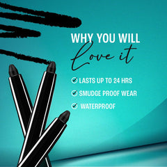 LAKMÉ 9 to 5 Eyeconic Kajal Twin Pack, Matte Waterproof Kohl, Smudge Proof Kajal Pencils that lasts hours, Pack of 2- Deep Black, 0.35g