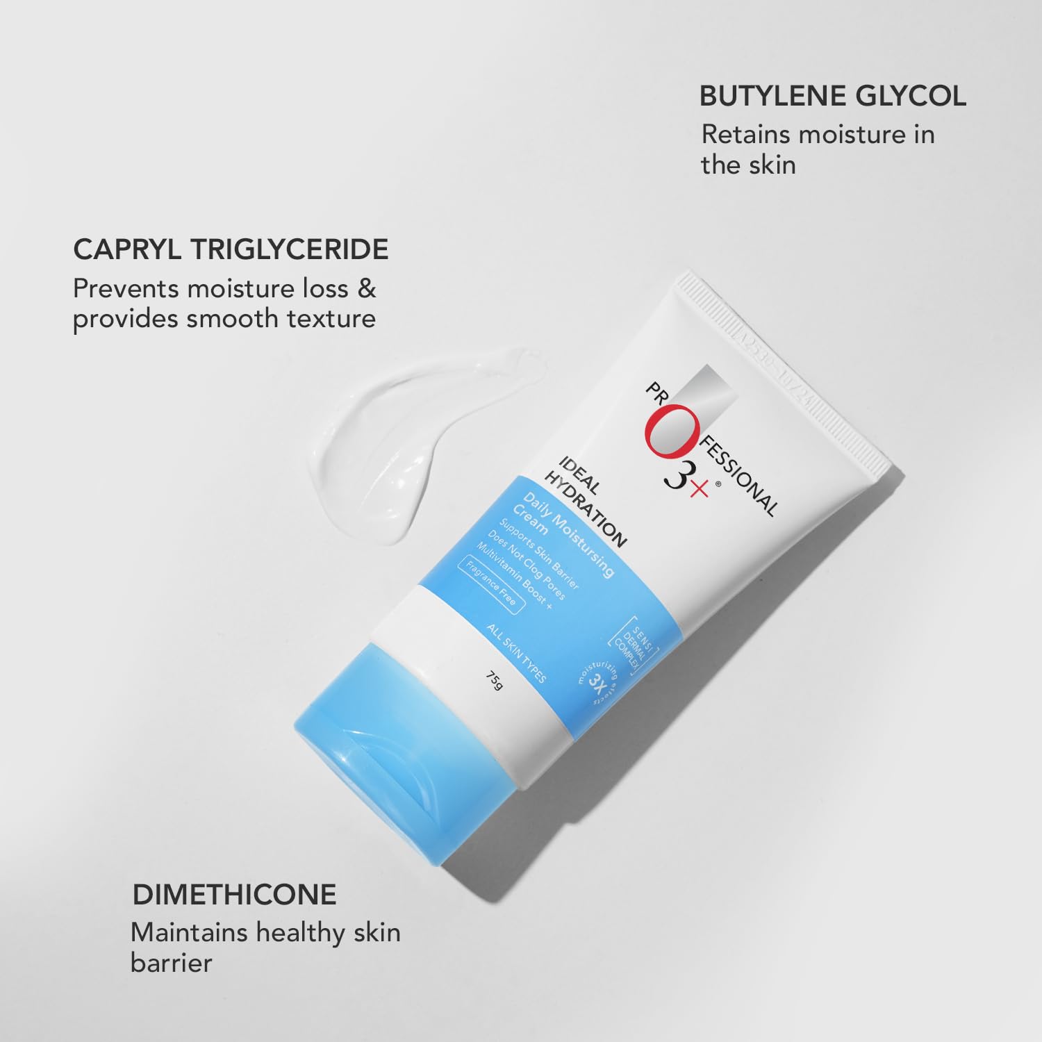 O3+ Ideal Hydration Daily Moisturising Cream With Hyaluronic Acid For Barrier Repair 75g