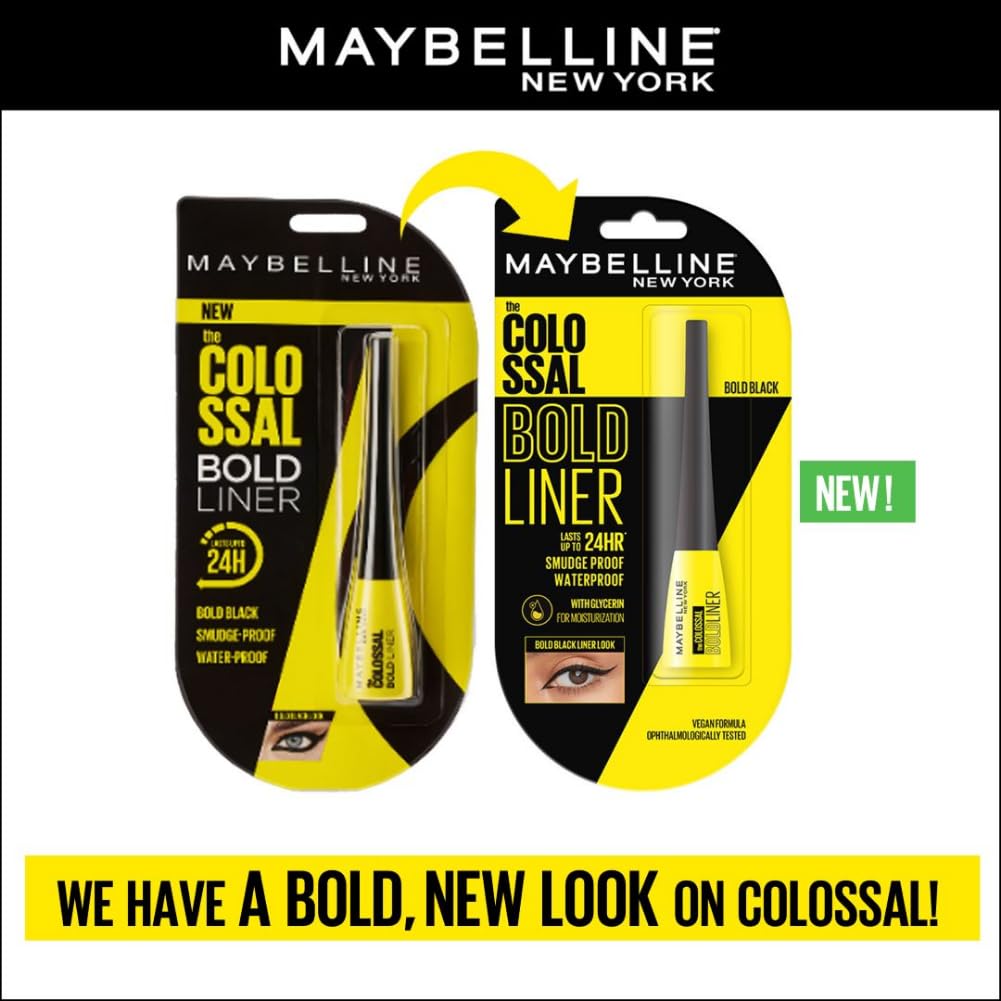 Maybelline New York Colossal Bold Liner - Black, smudge-proof and water-proof Long-lasting eyeliner. Maybelline New York Colossal Bold and dark eyeliner is for everyday use | 3ml
