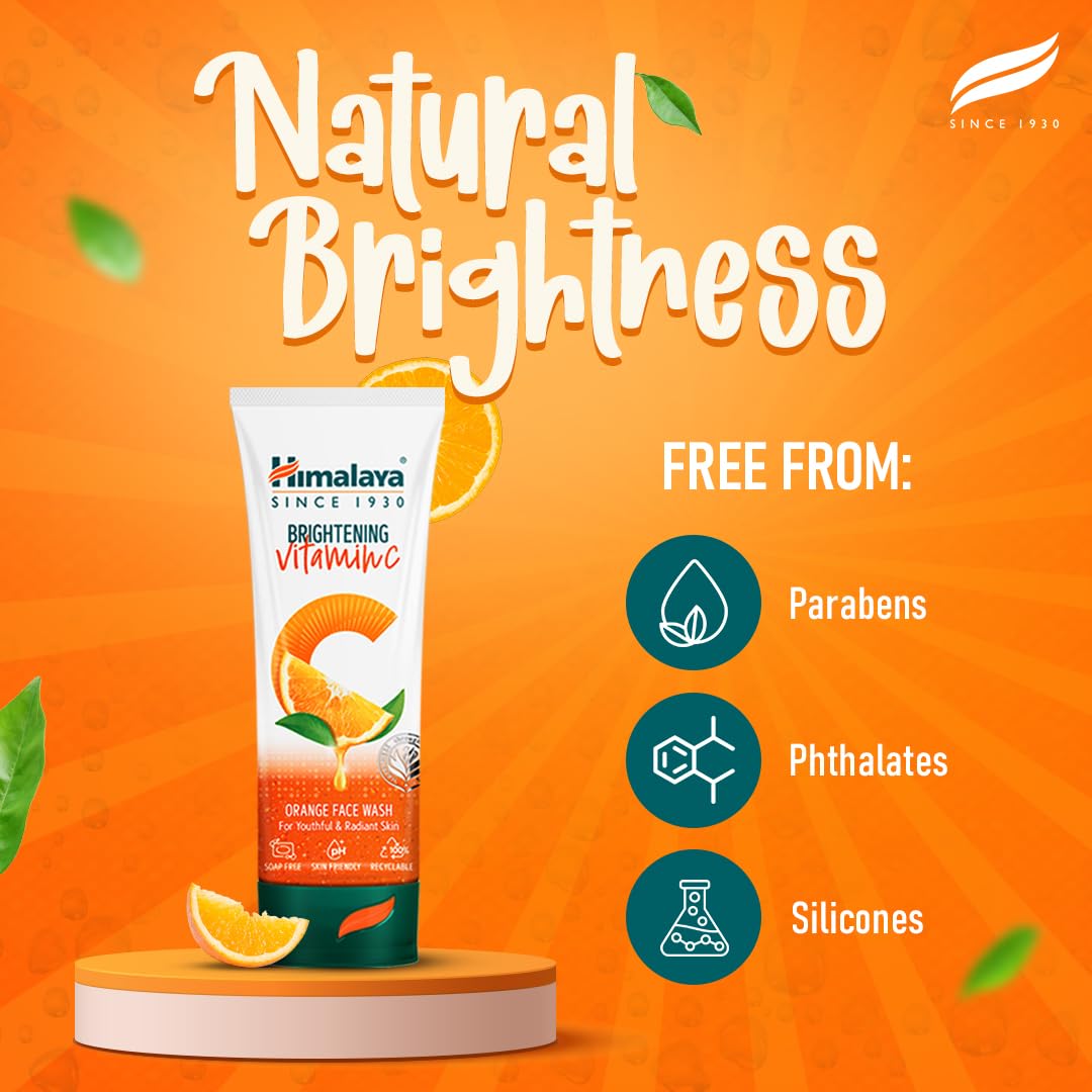 Himalaya Brightening Vitamin C Orange Face Wash | Brightening Face Cleanser | Remove Dull Skin | 50ml