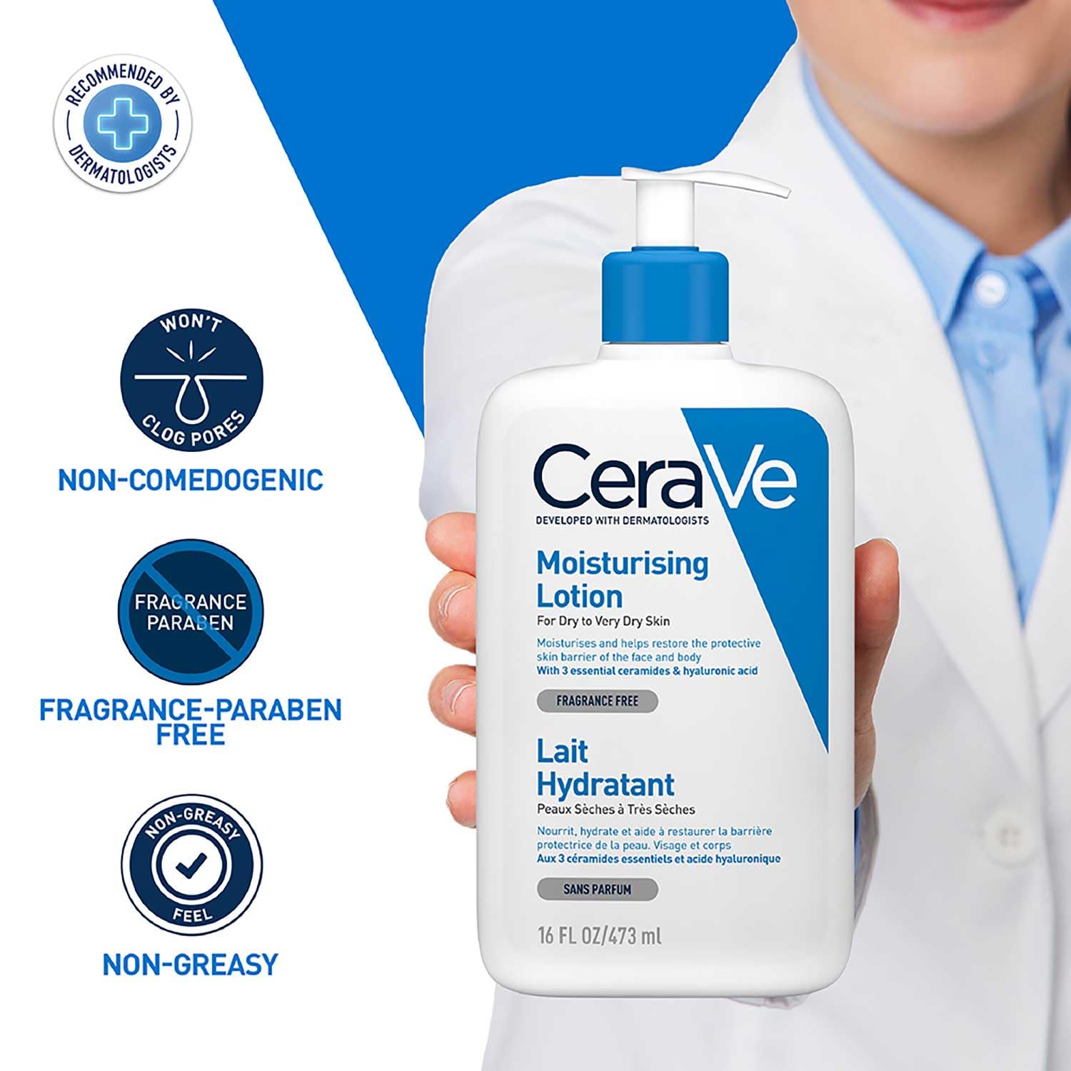 CeraVe Moisturizing Lotion For Dry Skin (473ml) - Formulated With 3 Essential Ceramides And Hyaluronic Acid | Non-Comedogenic, Oil Free And Fragrance-Free Body Lotion