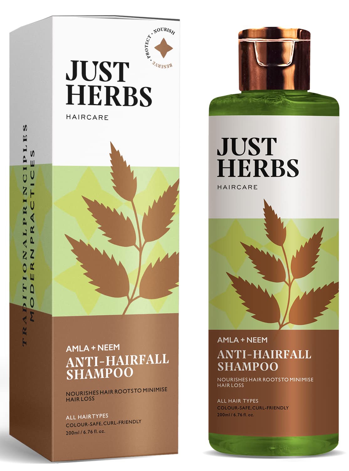 Just Herbs Ayurvedic 8 in 1 Root Nourishing Amla Neem Hair Fall Control Shampoo | Controls Hair Fall & Hair Breakage | Ayurvedic Shampoo | All Hair Types | Sulphate & Paraben Free - 200 ml