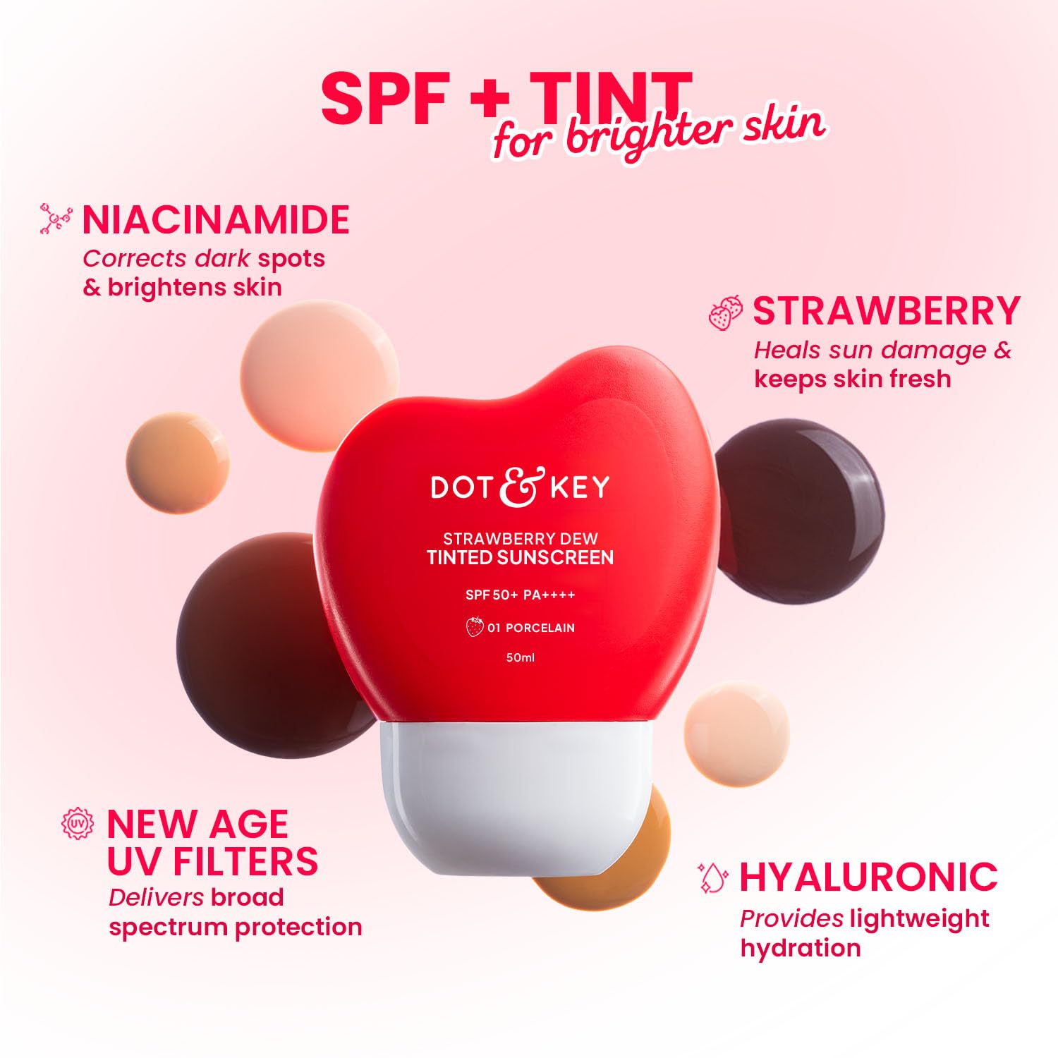 Dot & Key Strawberry Dew Tinted Sunscreen In-Vivo Tested SPF 50+ PA++++ With New-Age UV Filters - 10 Espresso - 50ml