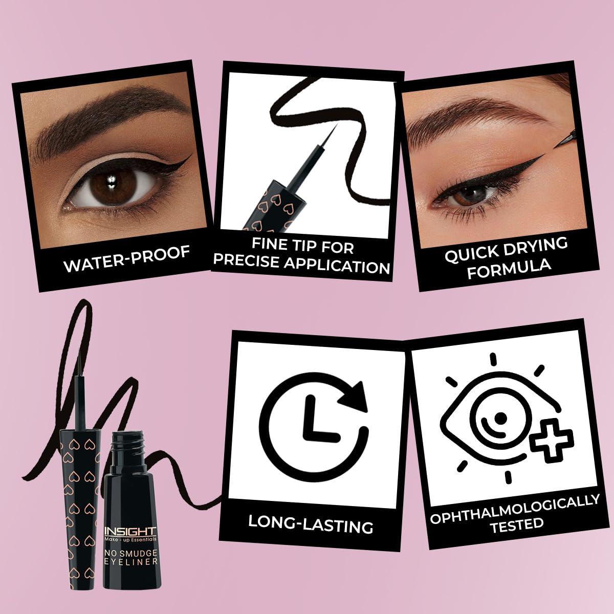 INSIGHT Gel Cosmetics No Smudge Eyeliner| Intense Matte Finish | Quick Drying |Smooth Application | Waterproof | Smudgeproof,(EL-53), Black 4 ML (Pack of 1)