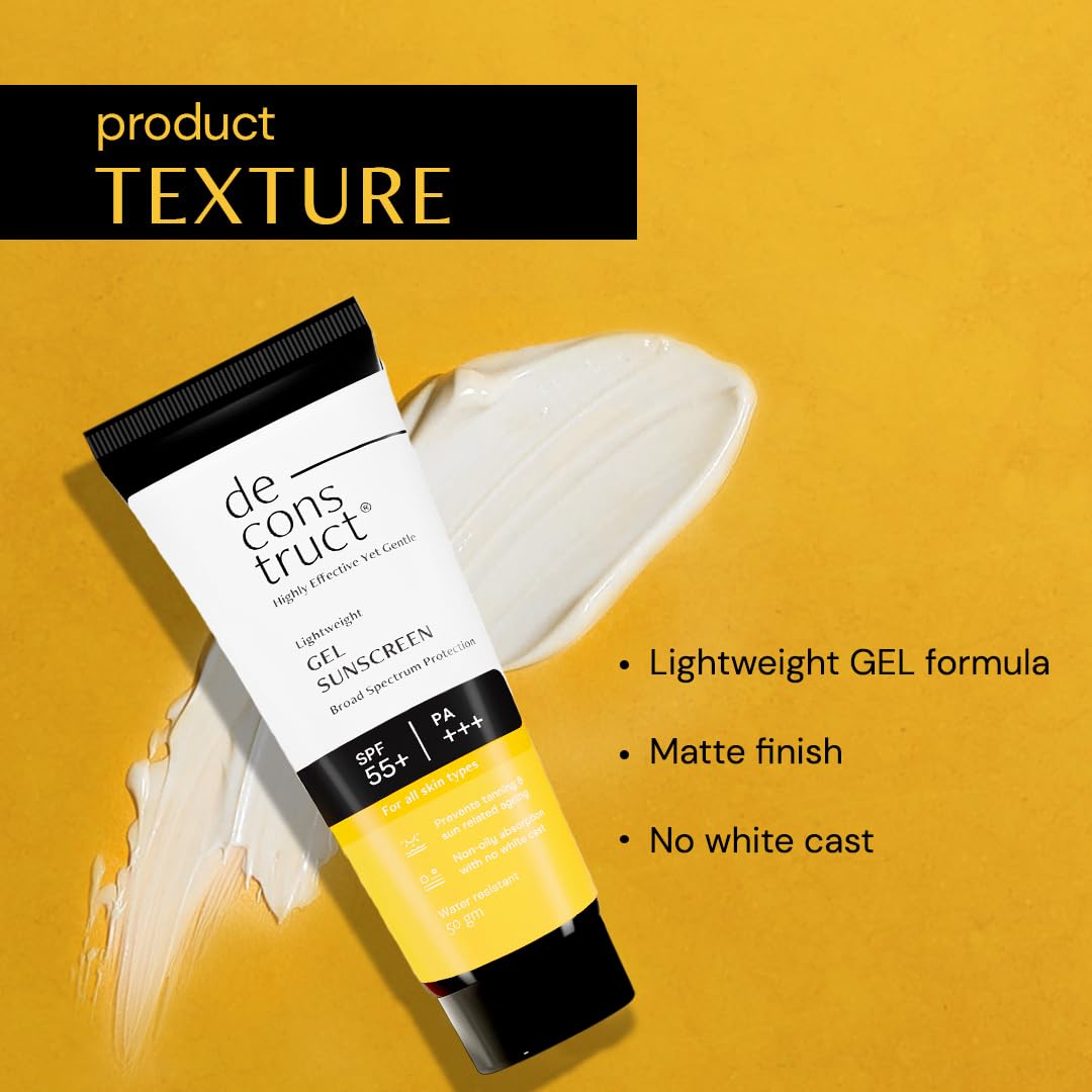 Deconstruct Face Gel Sunscreen SPF 50 + and PA+++ | Gel based sunscreen for oily, combination skin, normal skin | Broad spectrum sunscreen, No White Cast, Lightweight - 50g