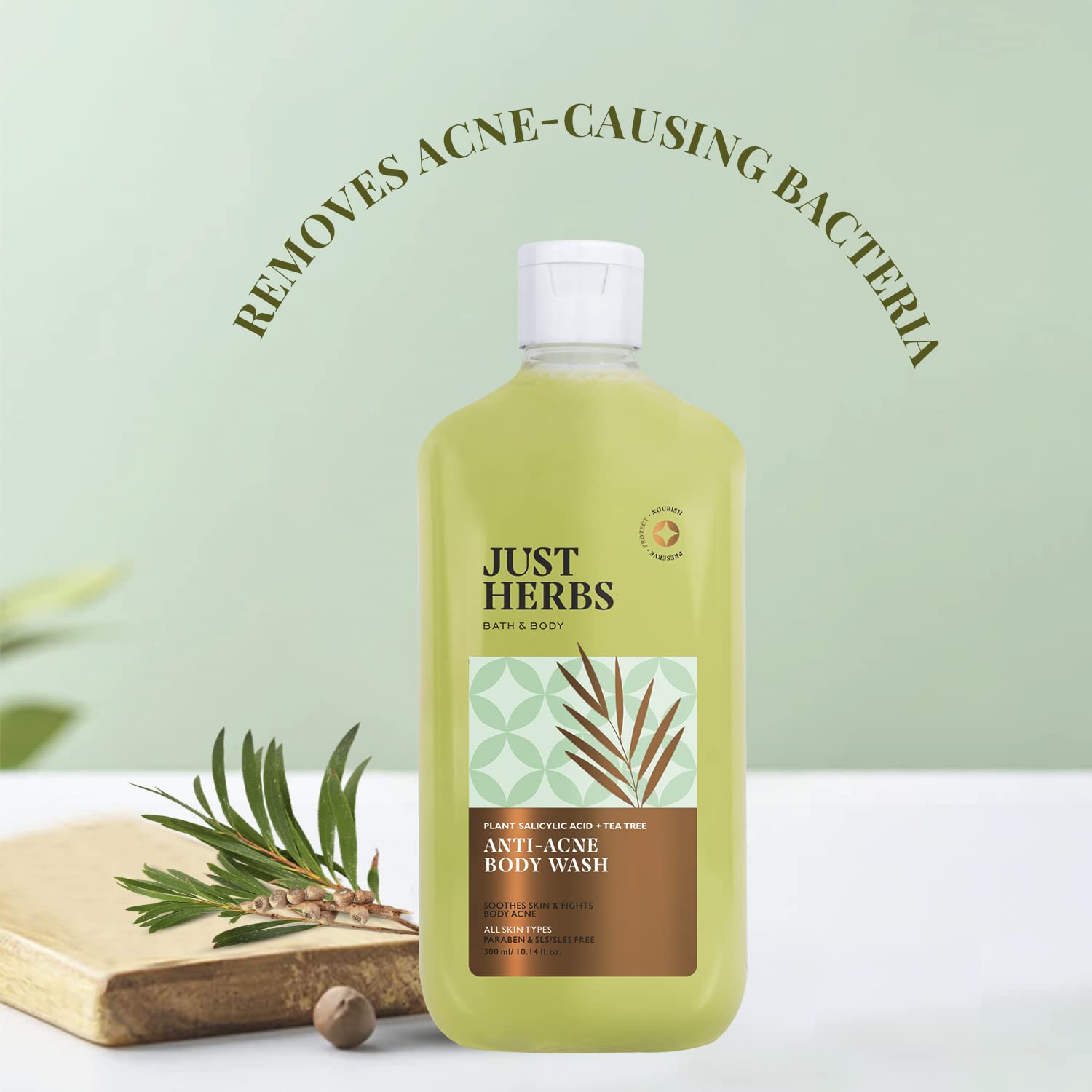 Just Herbs Tea Tree Anti - Acne Body Wash with Plant Salicylic Acid for Men & Women 300ml