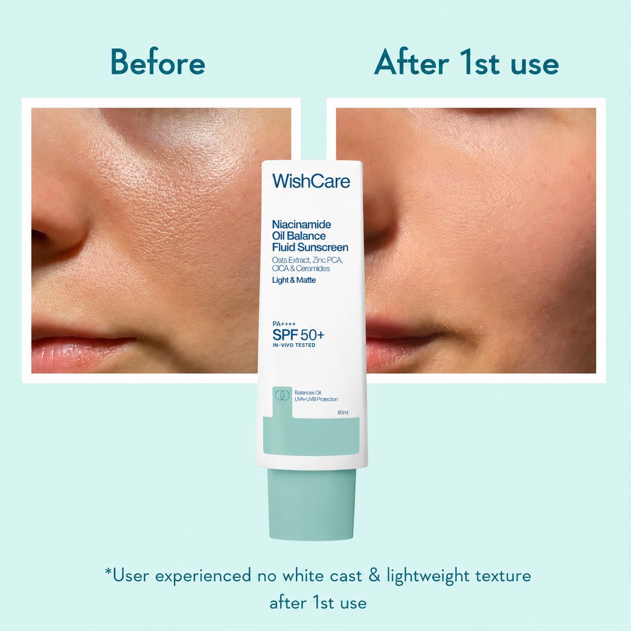 WishCare Niacinamide Oil Balance Fluid Sunscreen SPF 50 PA++++, 80ml