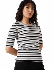 Max Women Striped Ribbed T-Shirt Regular Fit
