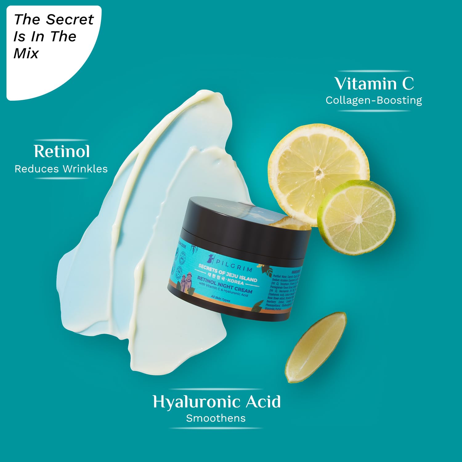 PILGRIM Korean Retinol Anti Aging Night Cream with Hyaluronic Acid & Vitamin C |Discover young, wrinkle-free & radiant skin| Anti aging cream for oily & dry skin| For Men & Women|Korean Skin Care|50gm