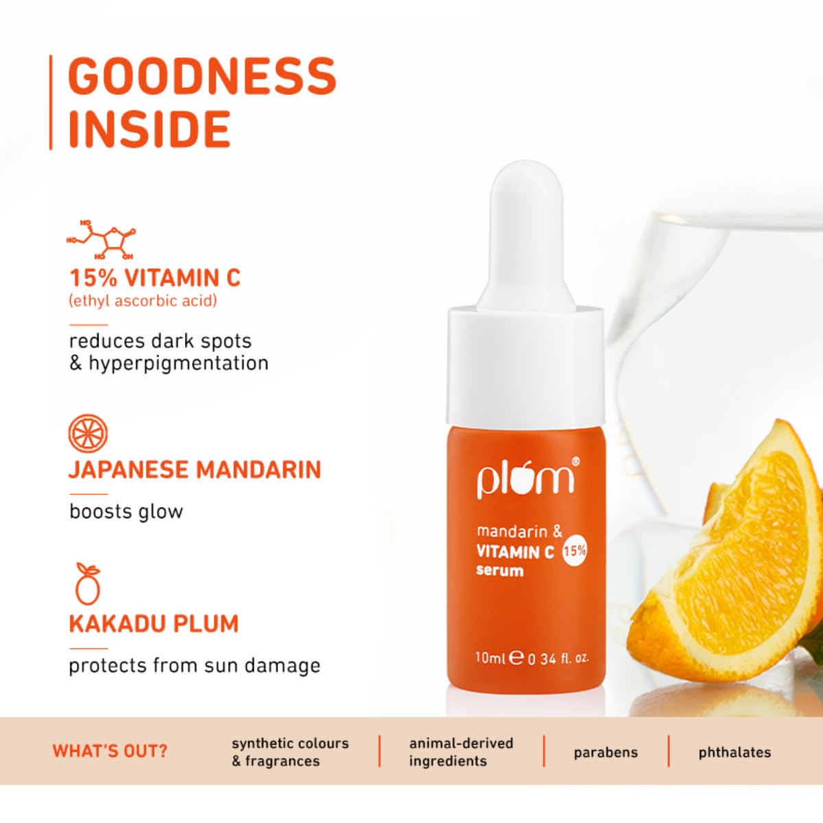 Plum 15% Vitamin C Serum for Glowing Skin | for Oily, Dry & Combination Skin | Reduce Pigmentation & Dark Spot |with Mandarin | Non-Irritating, Hydrating & Soothing | Face Serum for Men & Women | 10ml