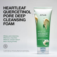 Anua Heartleaf Quercetinol Pore Deep Cleansing Foam, Facial Cleanser, for Double Cleansing, BHA, Hyaluronic Acid, Glycerin, Face Wash, Blackhead Remover, Korean Skincare, 150ml