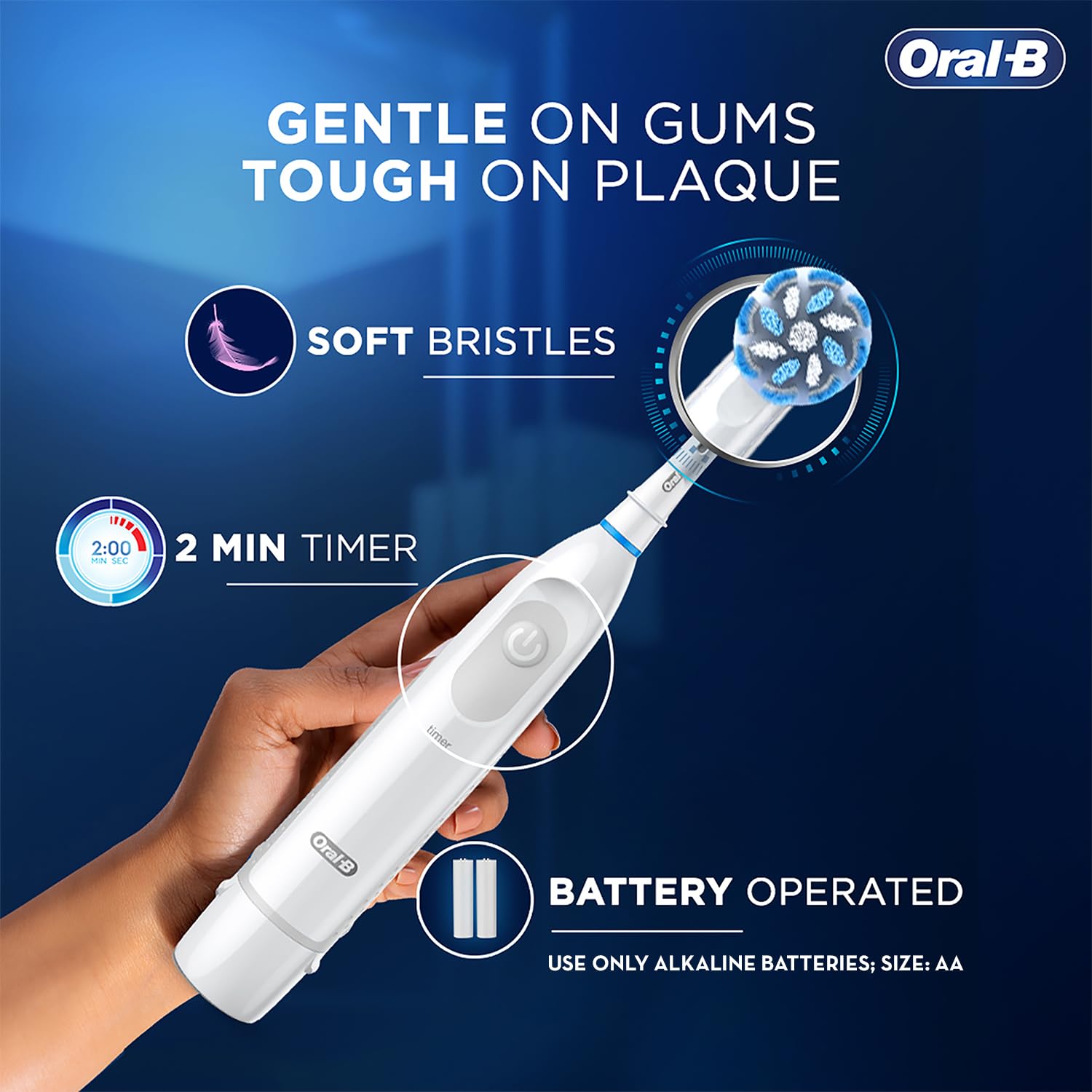 Oral B Pro Expert AA Battery Electric Toothbrush for Adults, 2 Min Timer with Quadpacer, Long Battery Life, IPX7 Water Resistant, 2 Year Warranty by Oral-B, Dentist inspired Round Brush Head