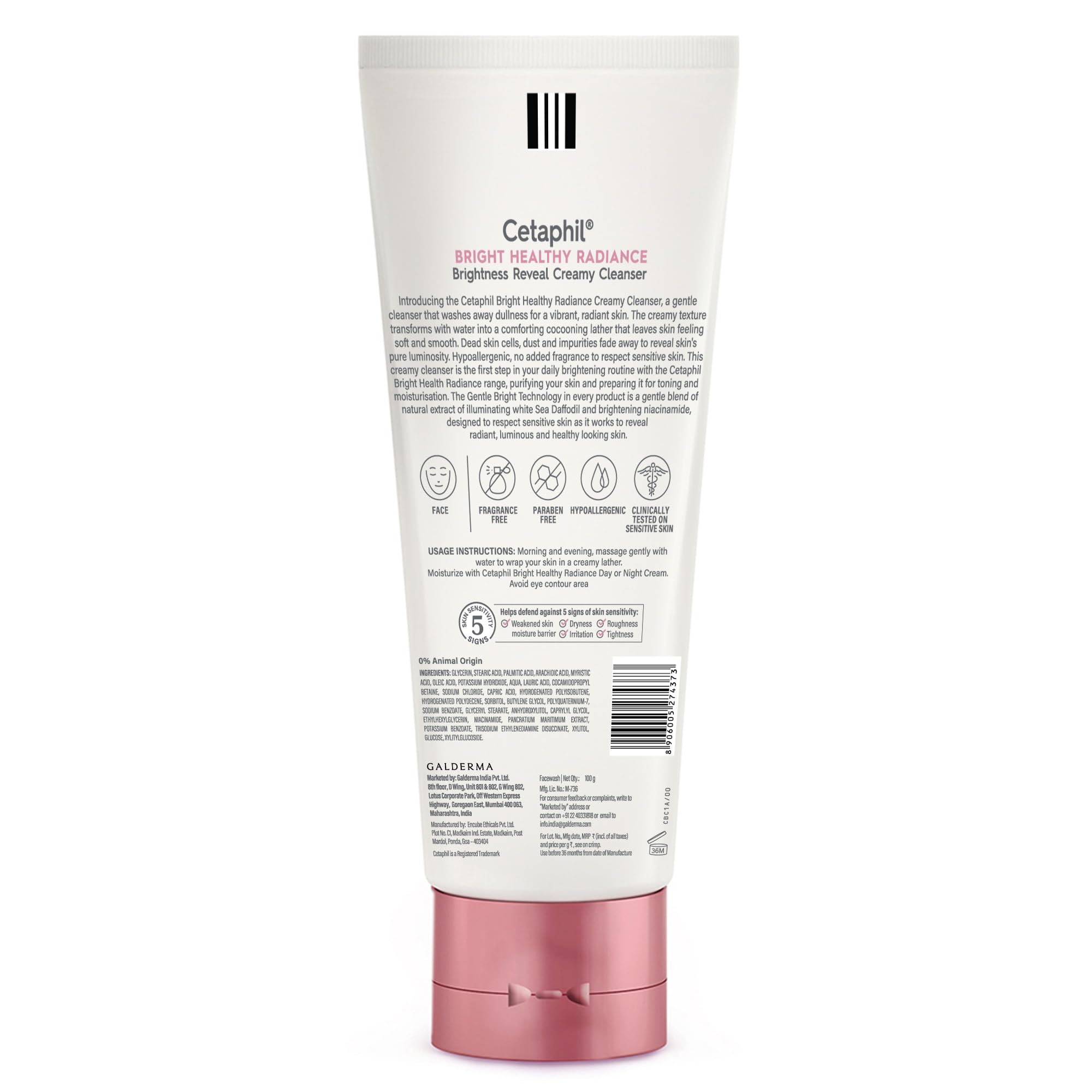 Cetaphil Brightness Reveal Creamy Cleanser - 100 g| Brightening Face Wash for Uneven Skin Tone| Niacinamide, Sea Daffodil| Fragrance Free| Dermatologist Recommended