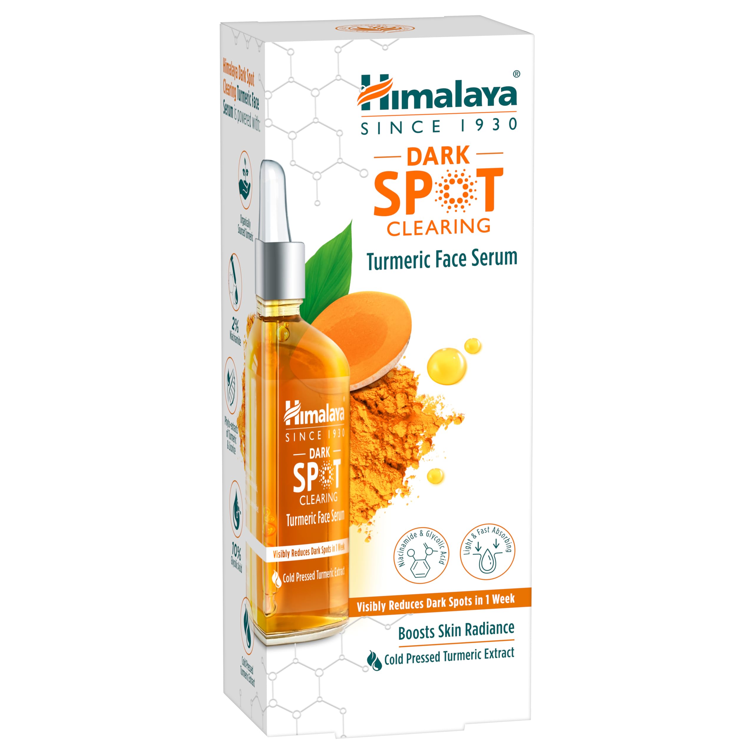 Himalaya Wellness Company Himalaya Dark Spot Clearing Turmeric Face Serum Organically Sourced Turmeric Reduce Dark Spots In 7 Days 10% Glycolic Acid & 2% Niacinamide 30Ml