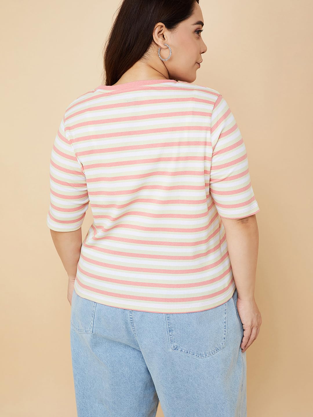 Max Women Striped Ribbed T-Shirt Regular Fit