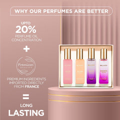 Bella Vita Luxury Long Lasting Perfume Gift Set for Woman | 4x20ml | Gifts for Women | Floral, Fruity, Premium Fragrance Scent | Date, Senorita, Glam, Rose
