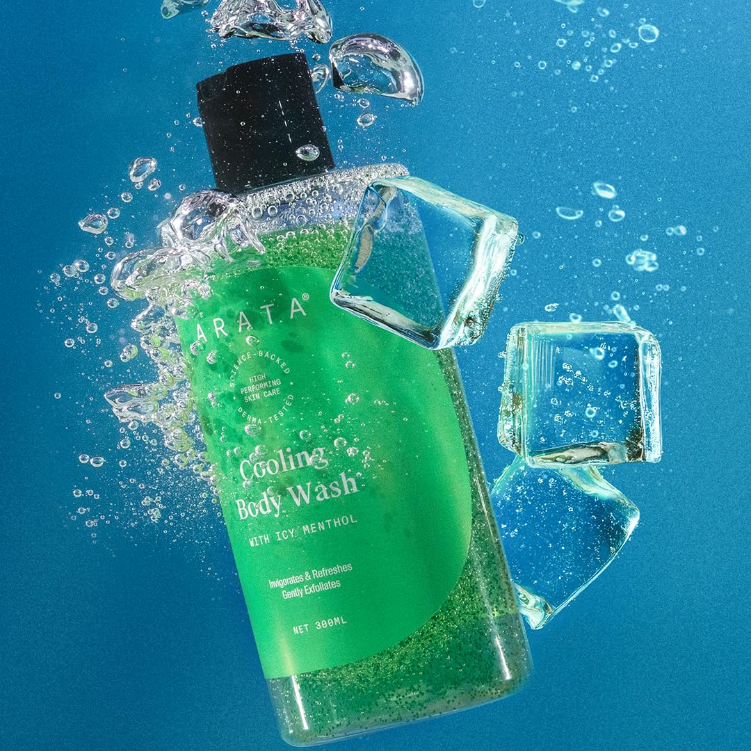 Arata Cooling & Exfoliating Body Wash with Menthol & Glycerine | Smooth & Hydrated Skin | Protects Skin Barrier | Body Wash for Women & Men | Paraben & Silicone-Free | For All Skin Types | 300ml