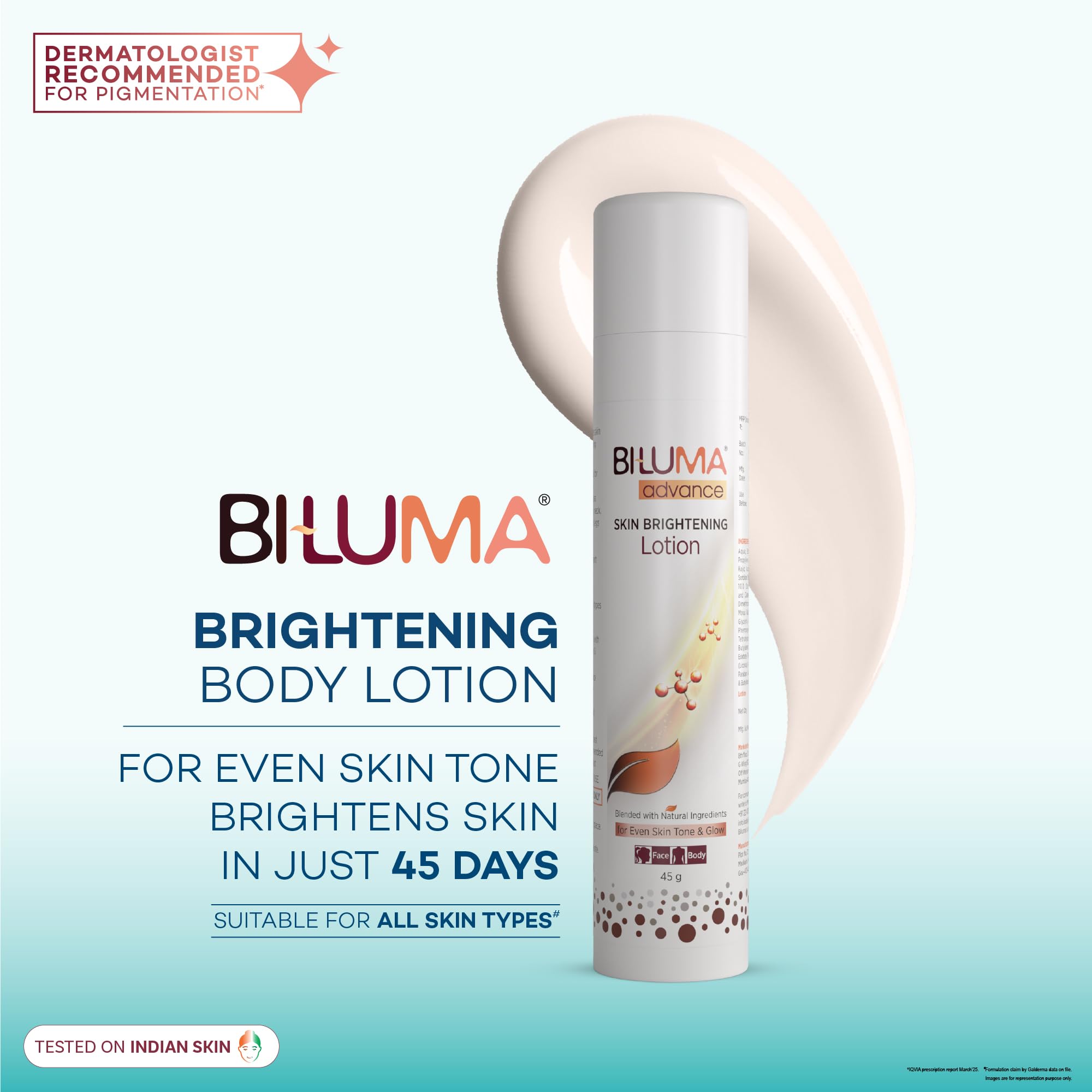 Bi-luma Advance Skin Brightening Lotion - All Skin Tone -Blended with Natural Ingredients For Dark Spots -Face& Body -45 gm