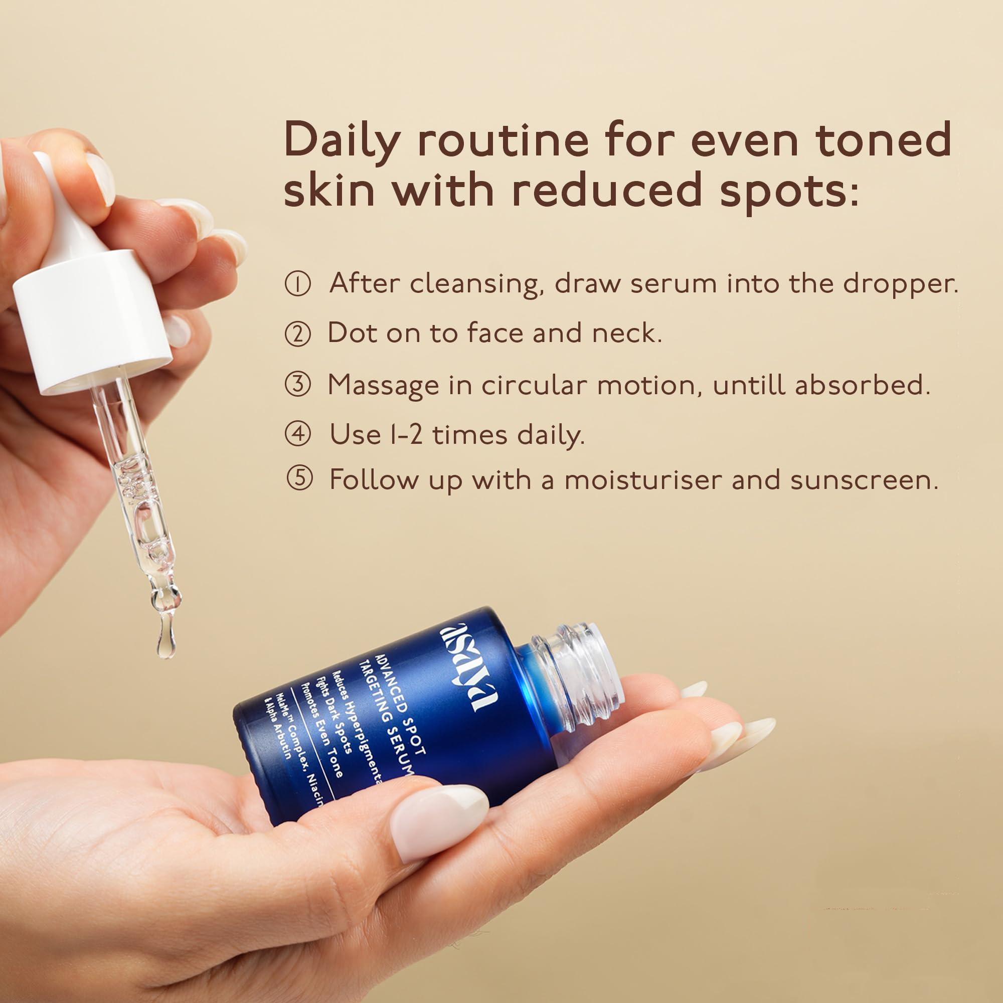 Asaya Advanced Spot Pigmentation Face Serum | Reduces Dark Spots, Melasma, Acne Marks & Hyperpigmentation | MelaMe™ Complex, Niacinamide & Alpha Arbutin | Evens Skin Tone & Brightens Dull Skin | 30ml