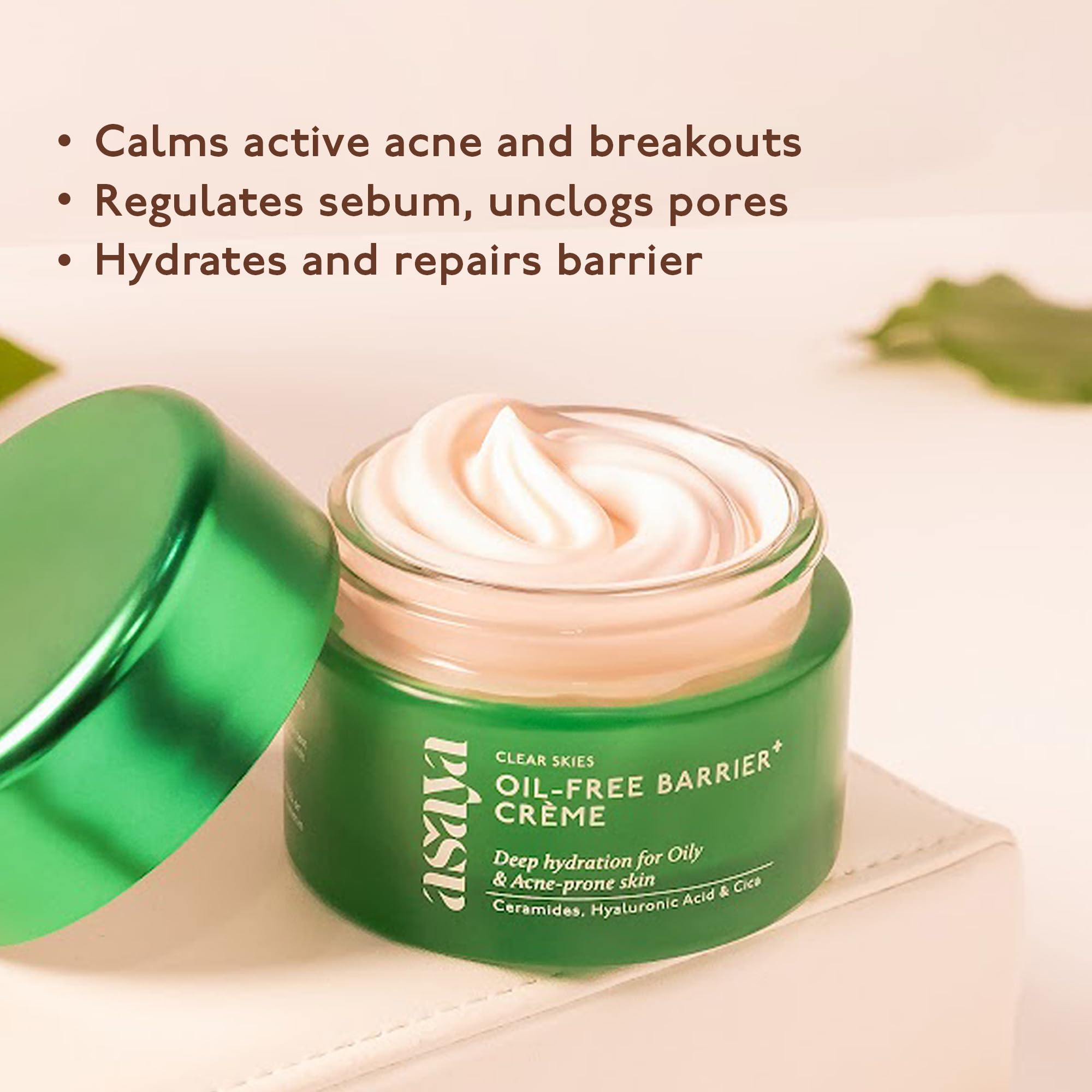 Asaya Barrier+ Oil-Free Moisturizer | Niacinamide, Hyaluronic Acid & Ceramides | With Dendriclear™ for Acne-Prone Skin | Fights Active Acne & Prevents Breakouts | Strengthens Skin Barrier | 50g